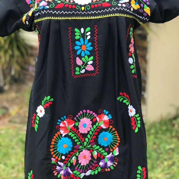 Authentic Mexican Floral Embroidered Dress  - Picture 3 of 7